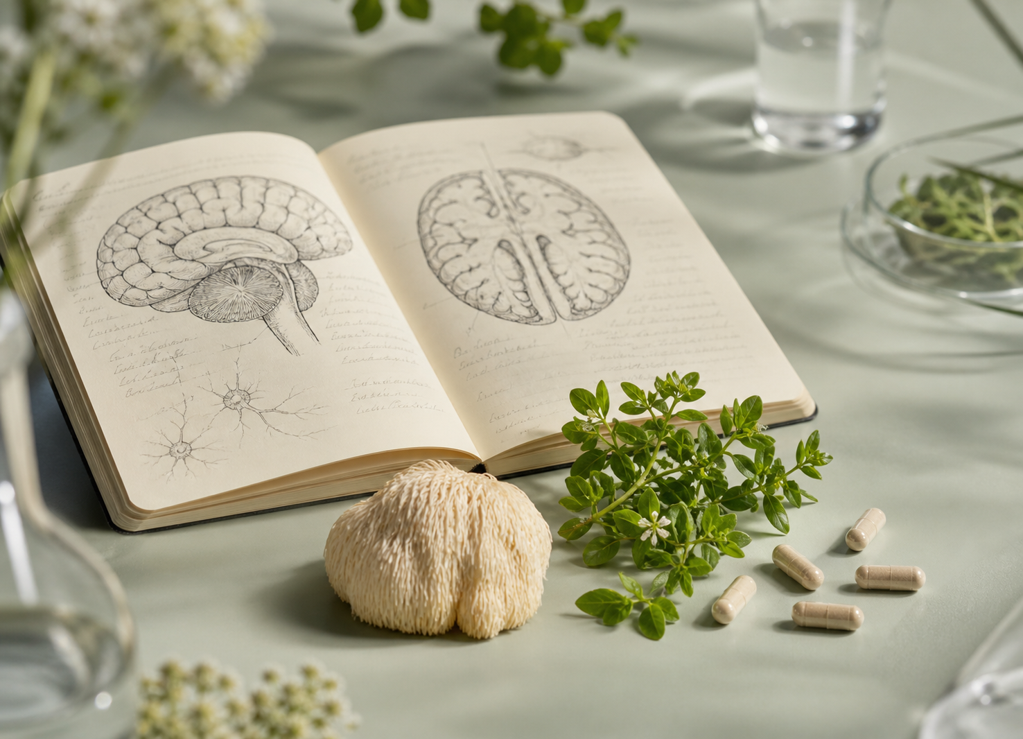 Cognitive health supplement comparison still life