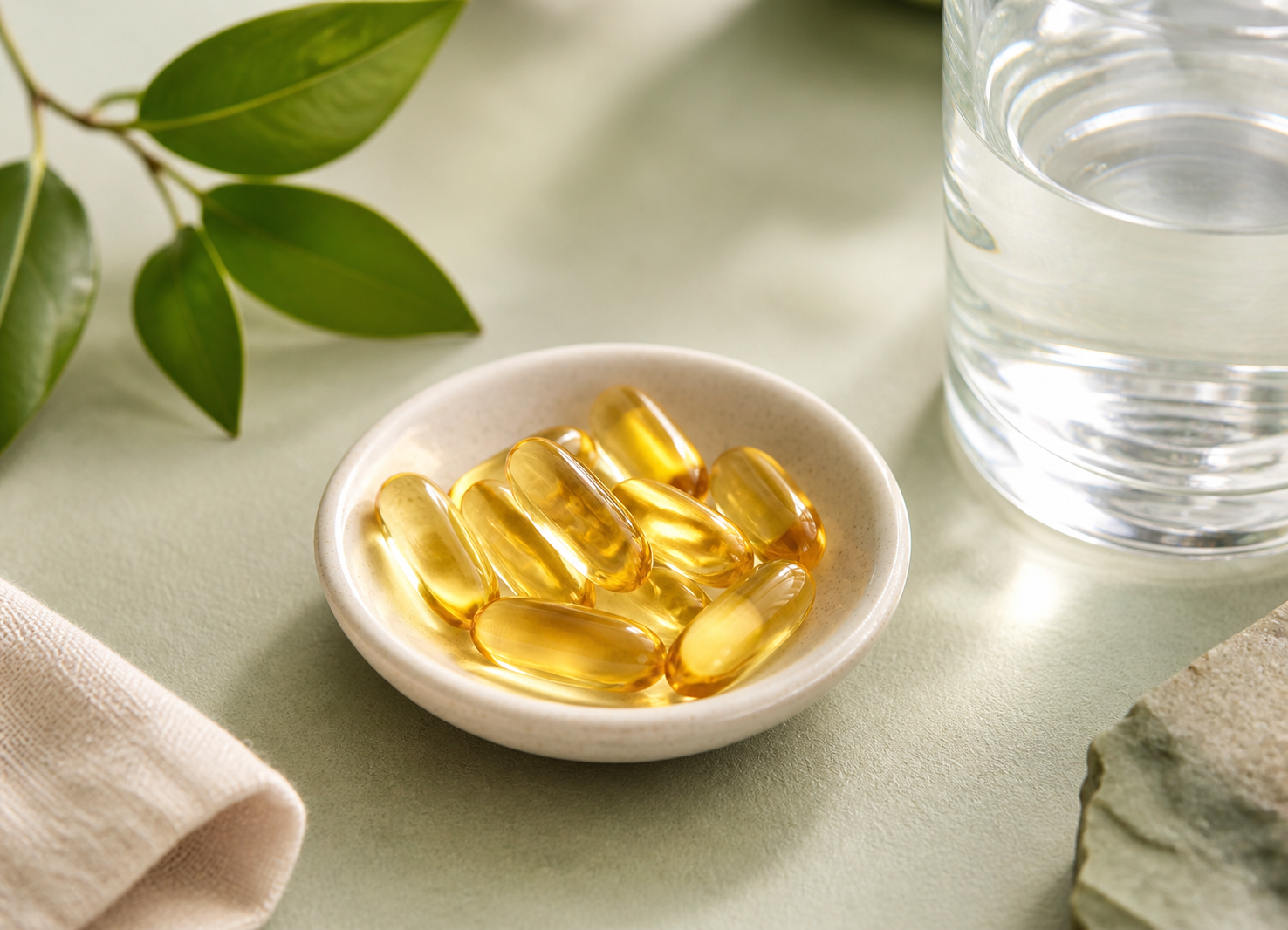 Omega-3 softgel supplement comparison still life