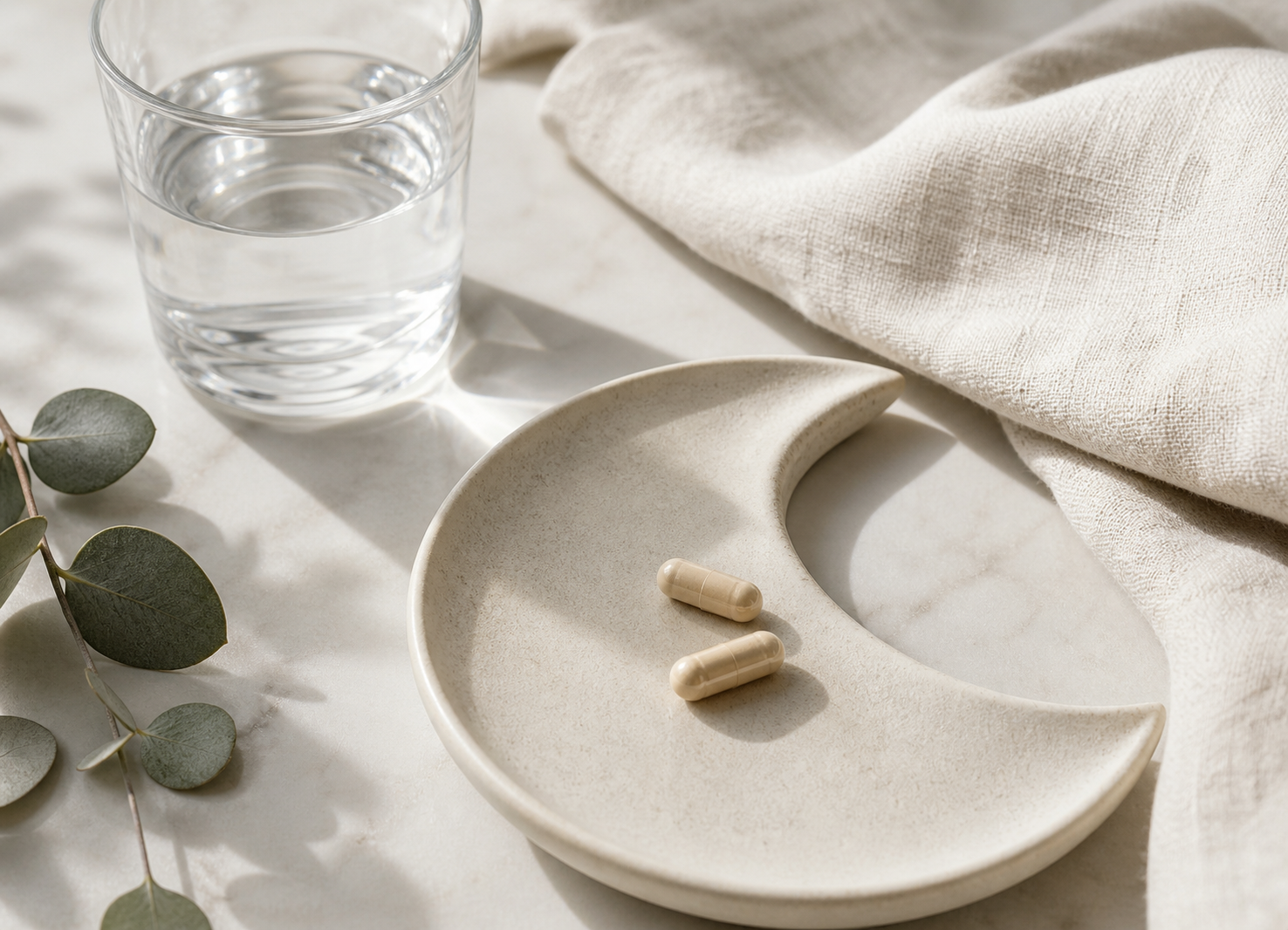 Sleep and stress supplement comparison still life