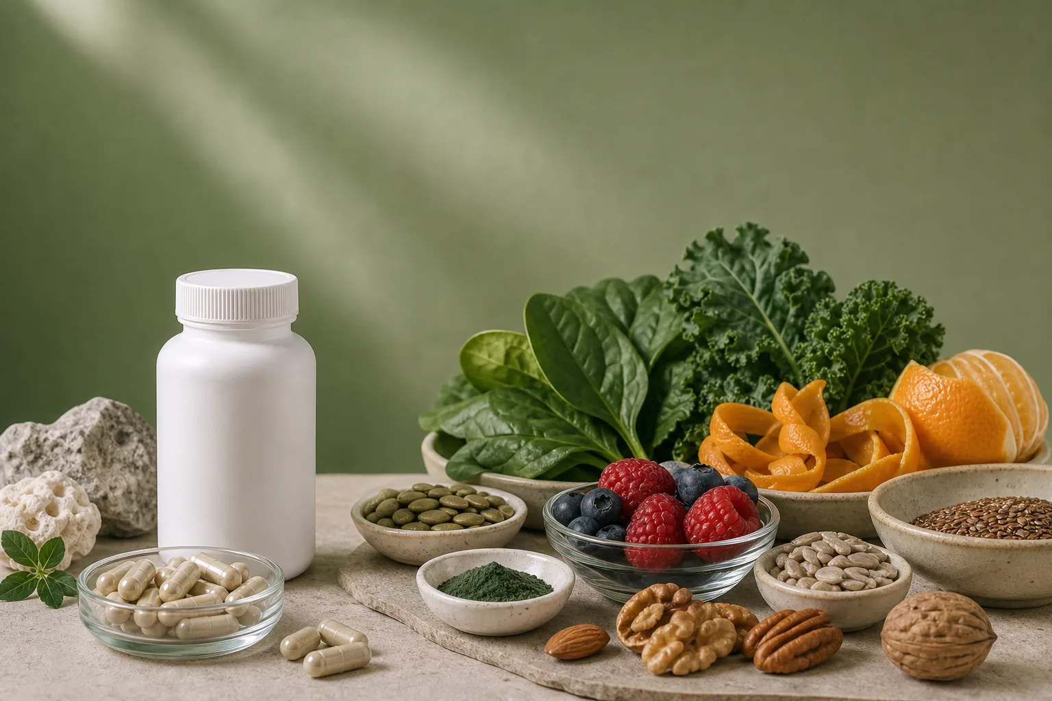 Supplements vs Food Sources editorial side-by-side