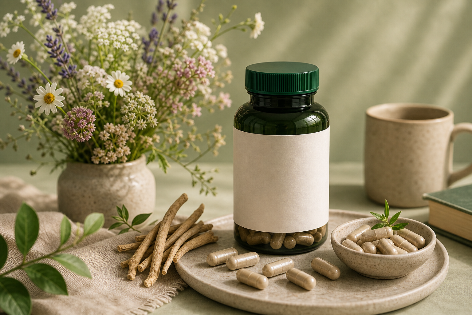 Ashwagandha for Hormonal Balance editorial still life