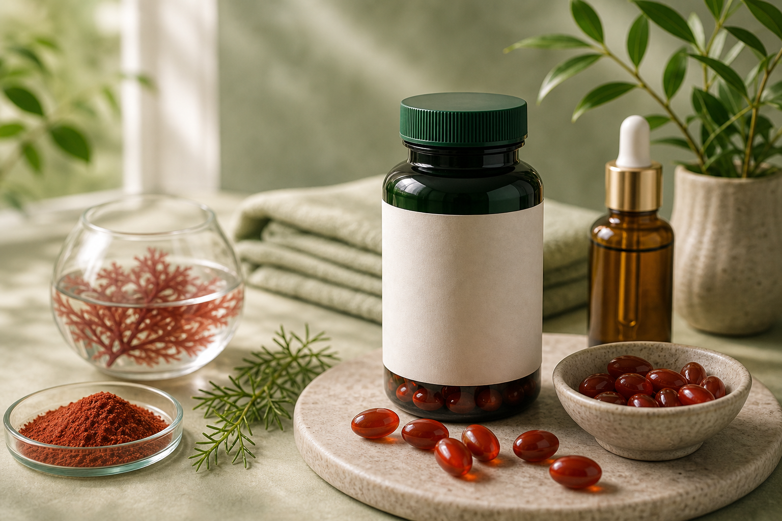 Astaxanthin for Anti Aging editorial still life