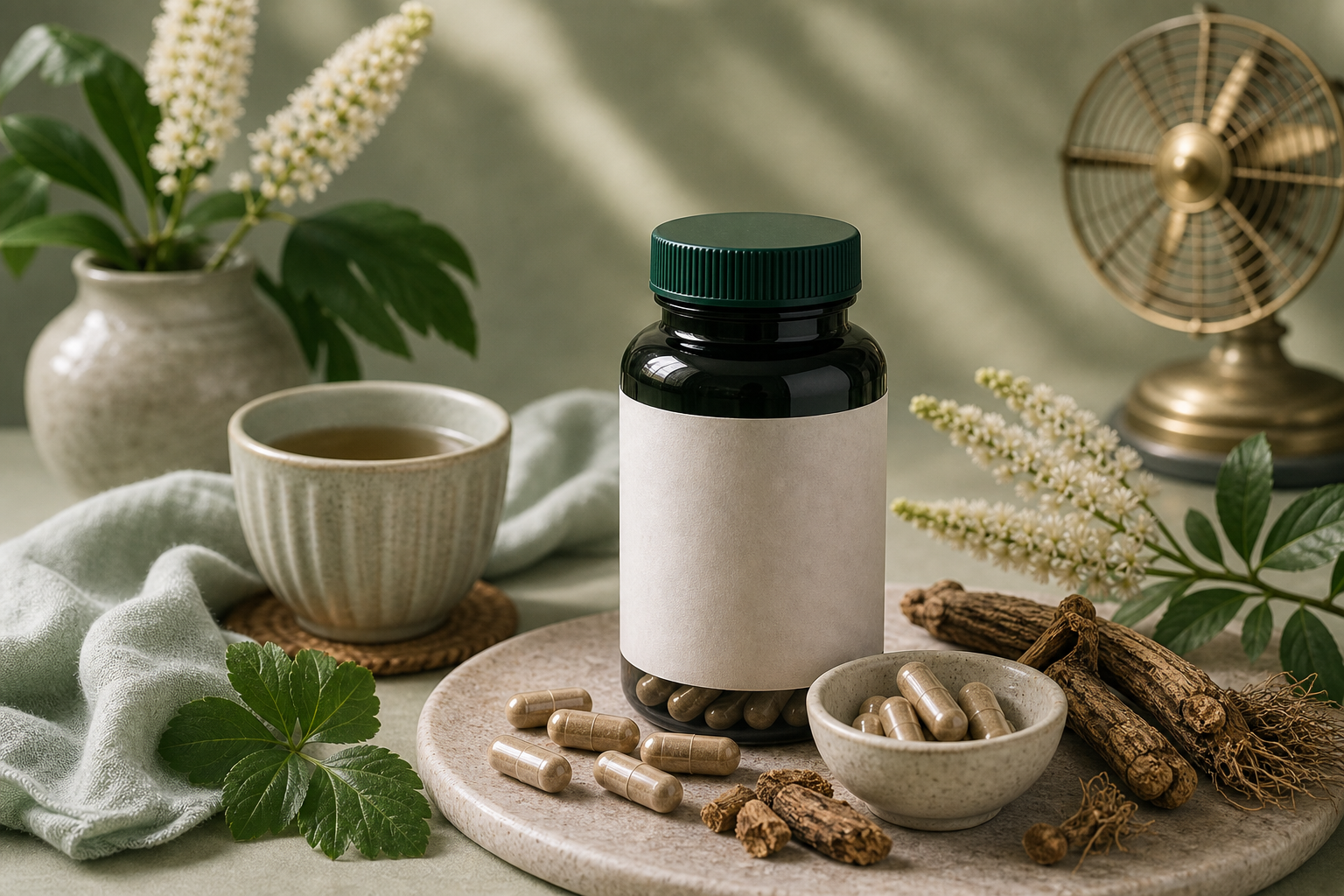 Black Cohosh for Hot Flashes editorial still life