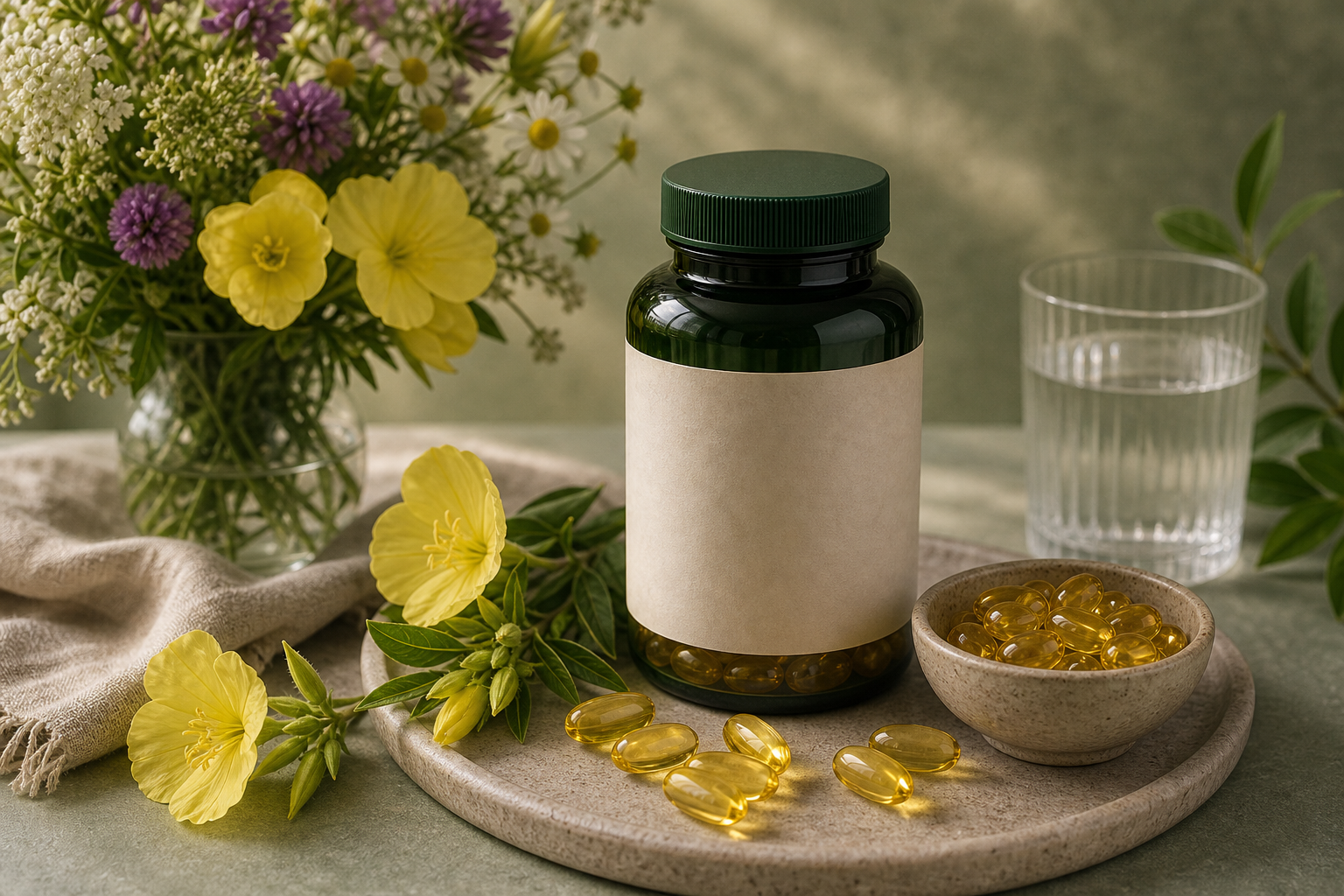 Evening Primrose Oil for Hormonal Balance editorial still life