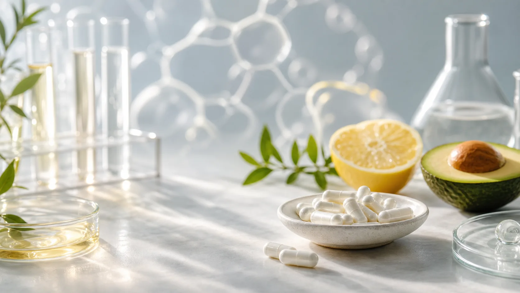 Glutathione for Cellular Aging editorial still life
