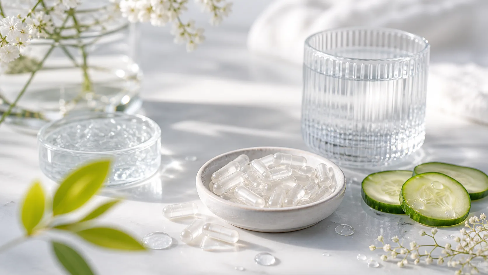 Hyaluronic Acid for Skin Health editorial still life