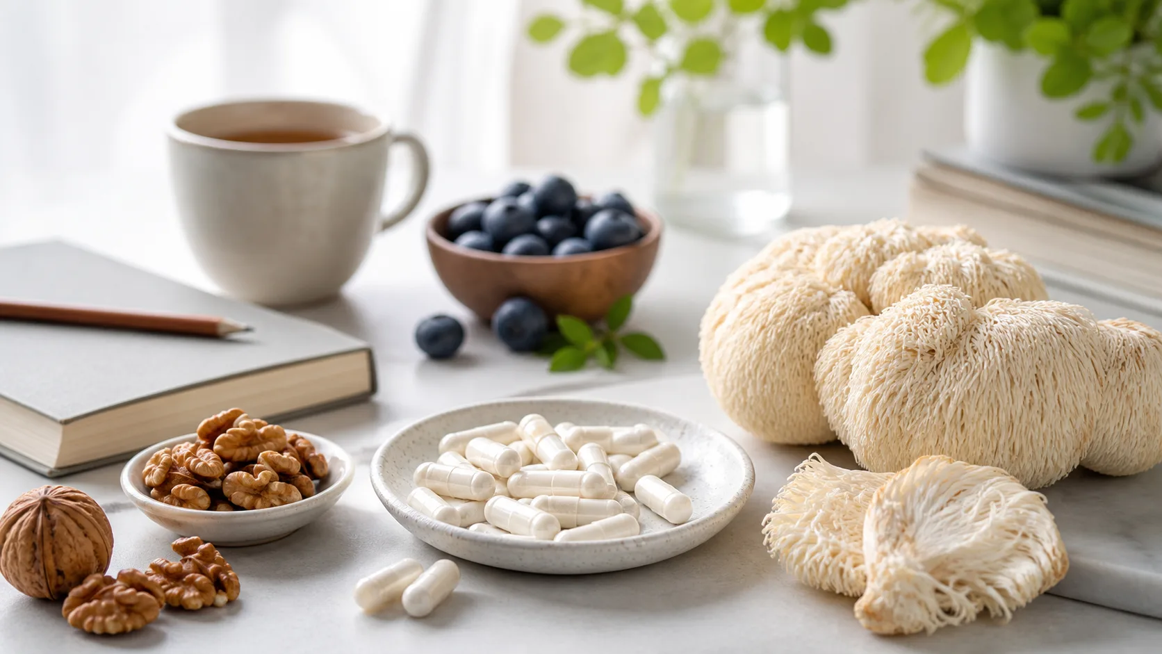 Lion S Mane for Brain Health editorial still life