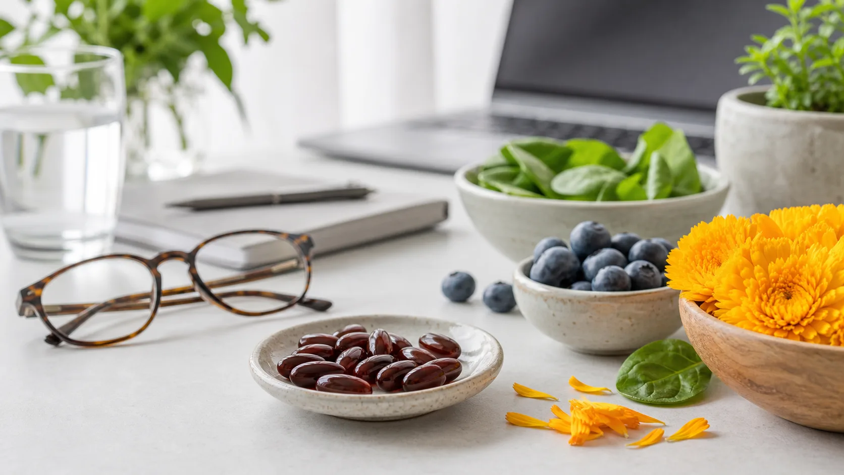 Lutein Zeaxanthin for Digital Eye Strain editorial still life