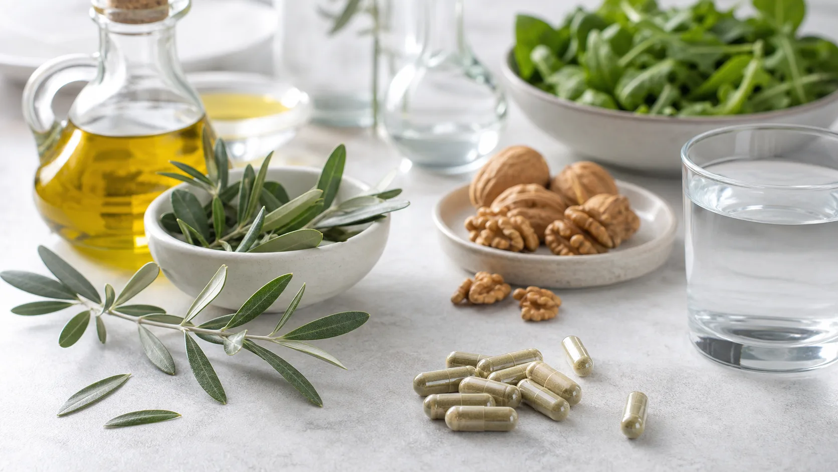 Olive Leaf Extract for Cardiovascular Health editorial still life