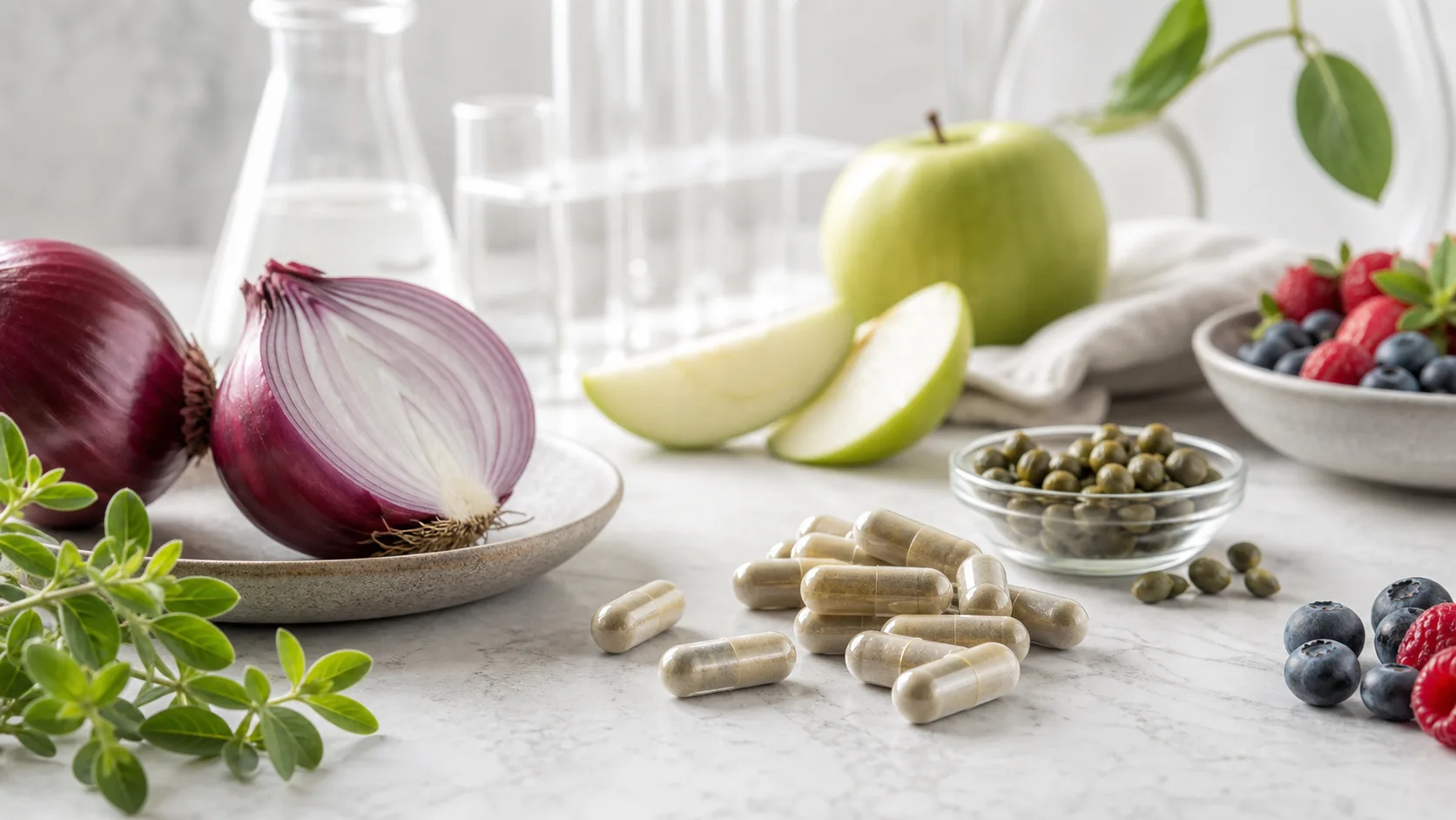 Quercetin for Cellular Aging editorial still life