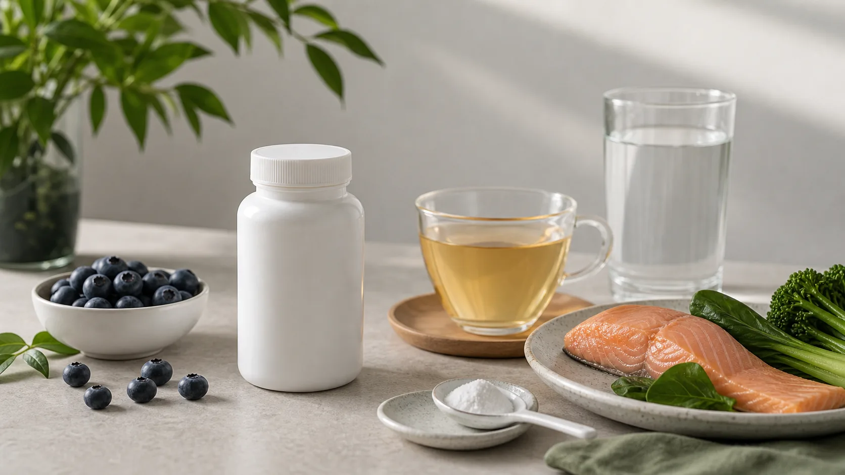 Taurine for Longevity editorial still life
