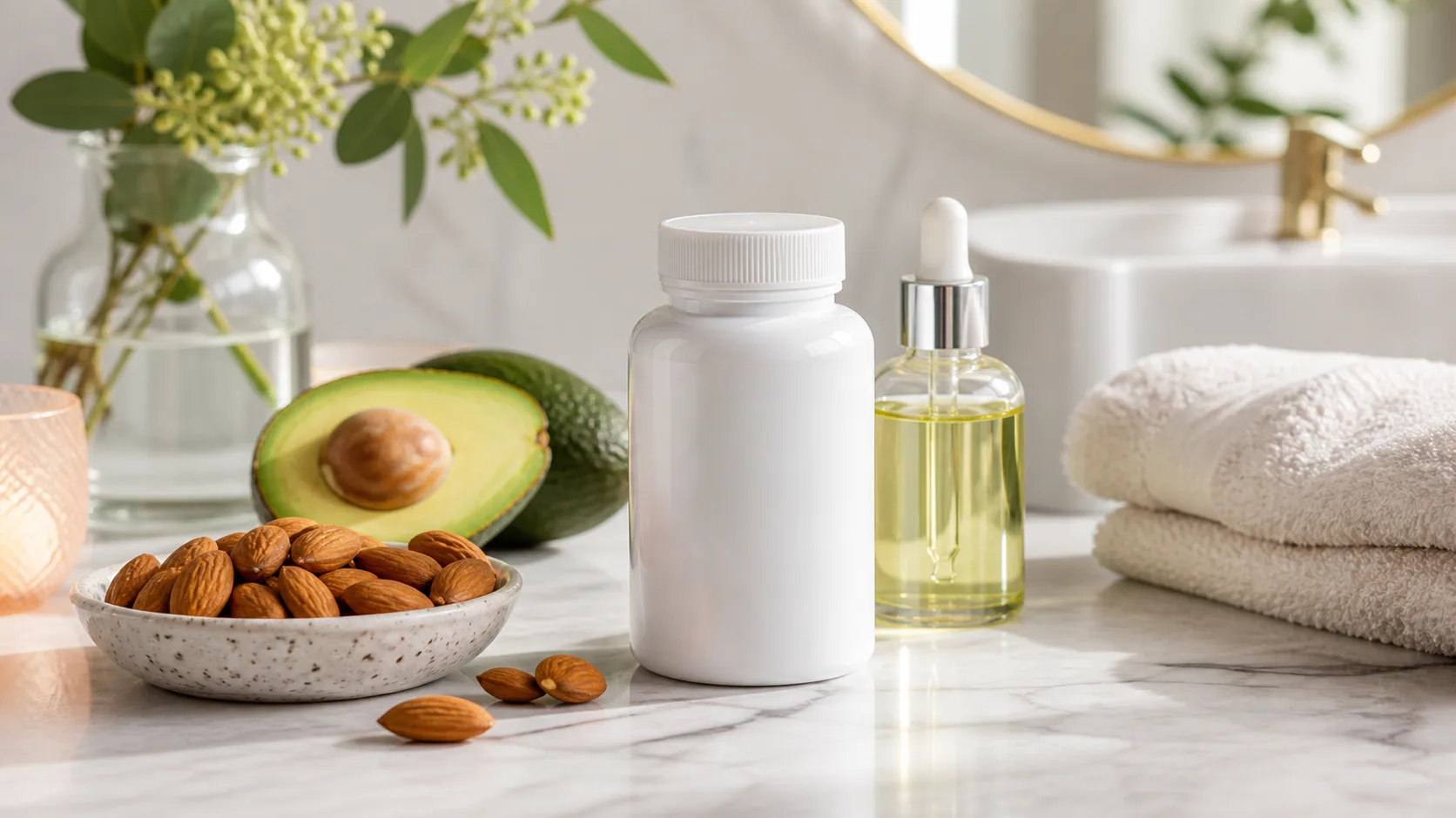 Vitamin E for Skin Aging editorial still life