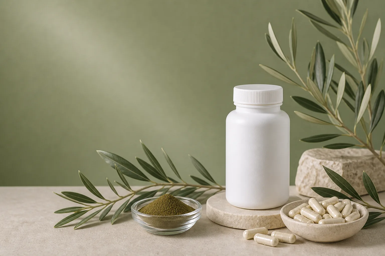 Olive Leaf Extract supplement editorial hero image